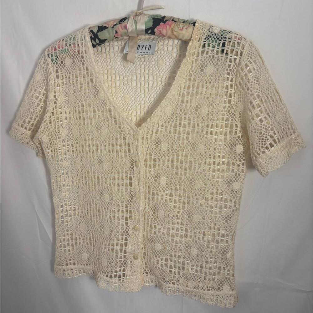 VTG Open Knit Ethereal Coquette Whimsy Short Sleeve Dainty Boho Cardigan Size‎ S